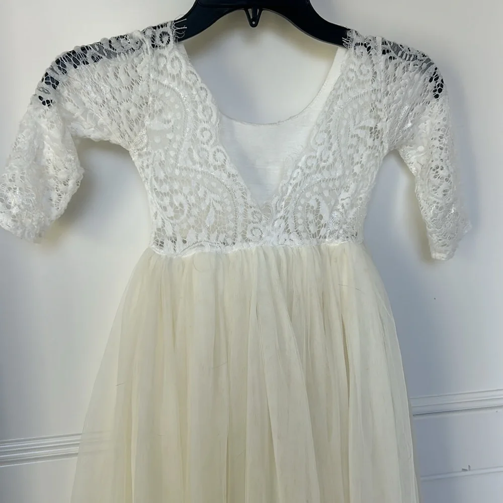 Girl Toddler Tulle Tutu Lace Back Party Flower Girl Full Length Dress